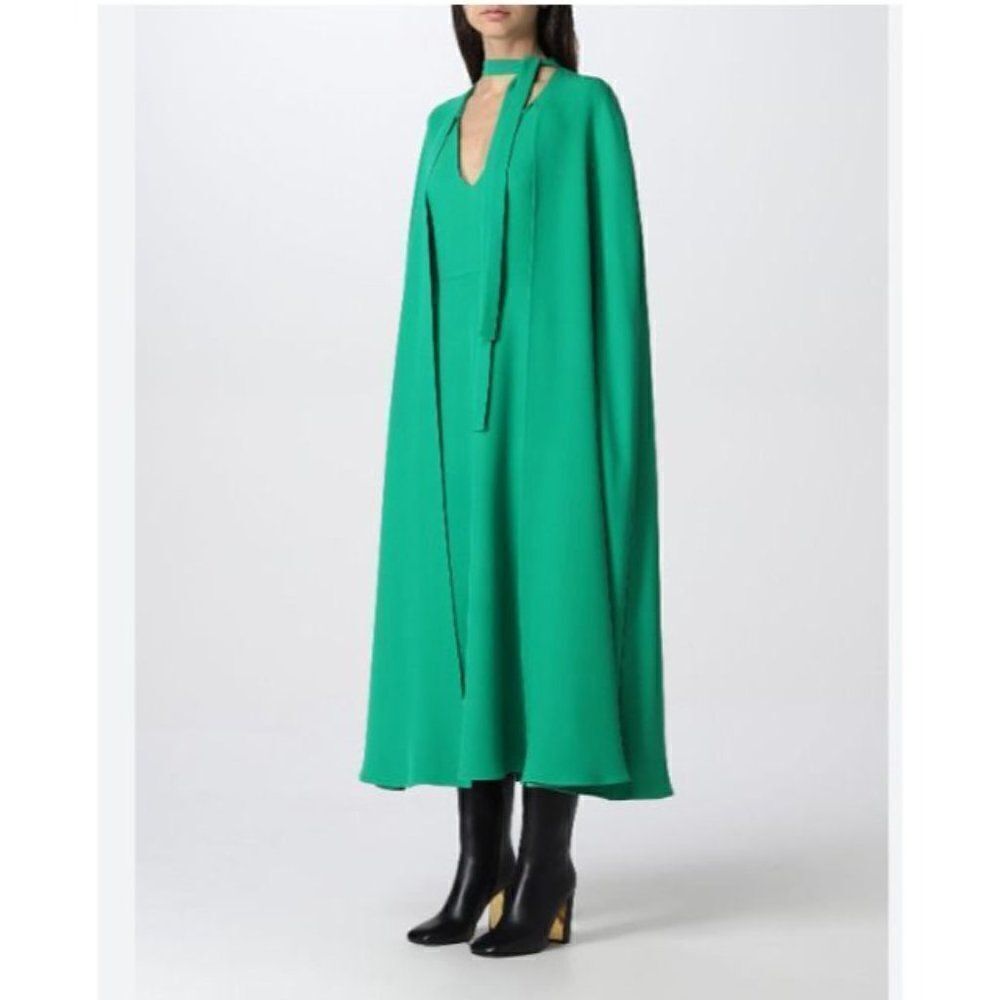 VALENTINO GARAVANI Womens Cady Couture Midi Cape Dress Green Silk 42 US 6 $5700